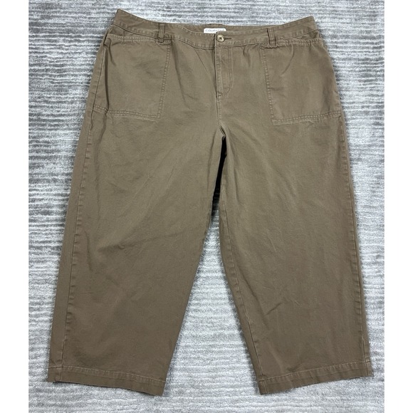 Coldwater Creek Pants Womens 18 Brown‎ Natural Fit Capri Khaki Stretch - Picture 1 of 12